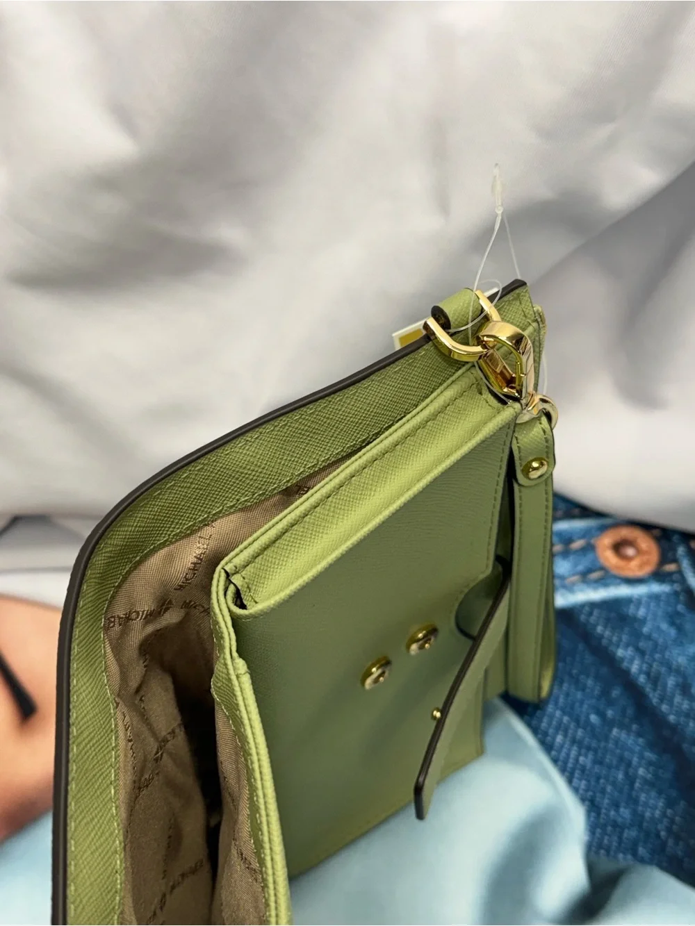 (new+tag) Michael Kors Sage Green Saffiano Leather Wristlet with Gold Hardware
